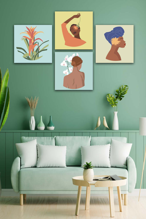 4 Parça Bohem Kadın Uv Baskı Mdf Tablo Seti Bonvagon