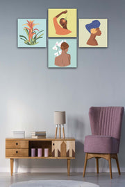 4 Parça Bohem Kadın Uv Baskı Mdf Tablo Seti Bonvagon