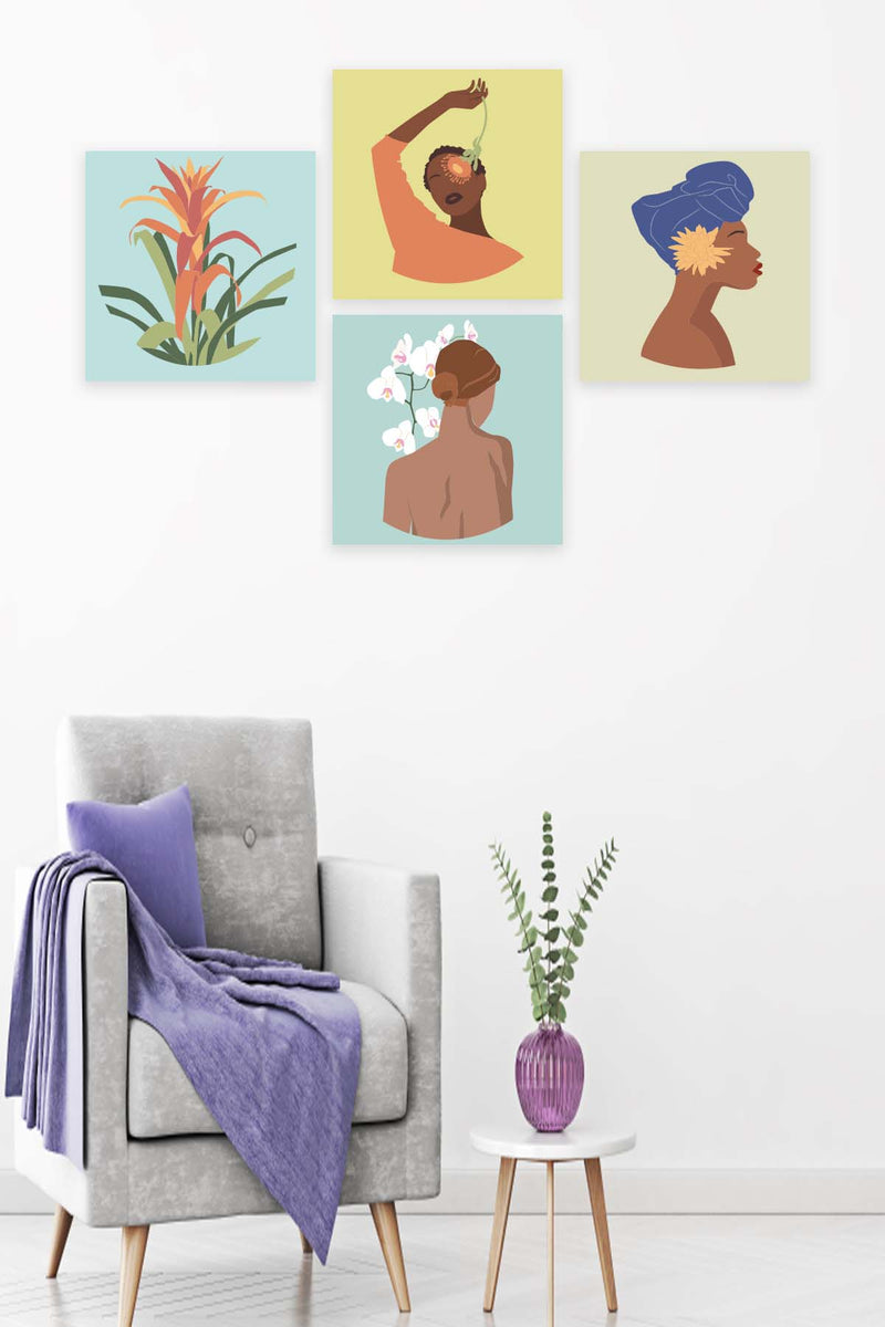 4 Parça Bohem Kadın Uv Baskı Mdf Tablo Seti Bonvagon