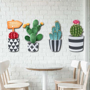 4 Parça Duvar Dekorasyon Ahşap Kaktüs Ahşap Tablo Seti Bonvagon