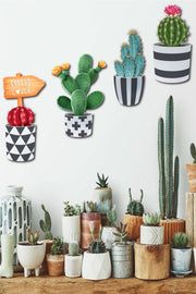 4 Parça Duvar Dekorasyon Ahşap Kaktüs Ahşap Tablo Seti Bonvagon