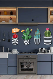 4 Parça Duvar Dekorasyon Ahşap Kaktüs Ahşap Tablo Seti Bonvagon