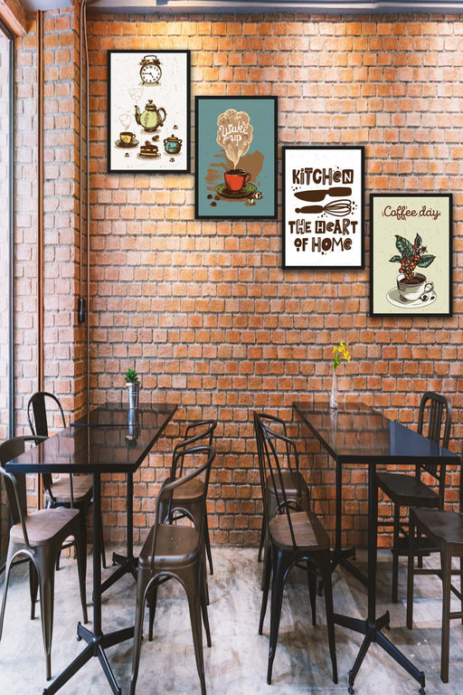 4 Parça Mutfak Ve Cafe Dekorları İçin Mdf Ahşap Tablo Seti Bonvagon