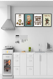 4 Parça Mutfak Ve Cafe Dekorları İçin Mdf Ahşap Tablo Seti Bonvagon