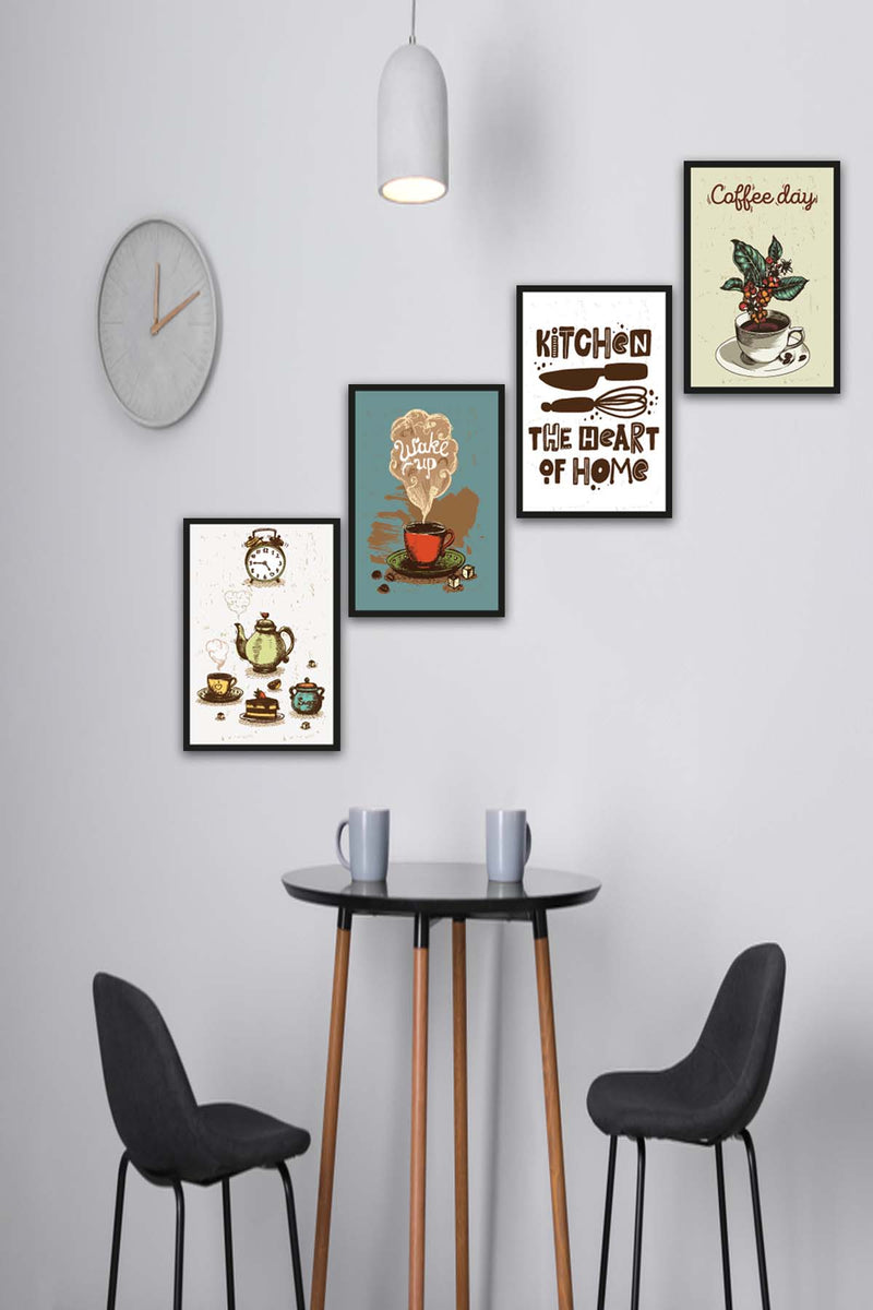 4 Parça Mutfak Ve Cafe Dekorları İçin Mdf Ahşap Tablo Seti Bonvagon