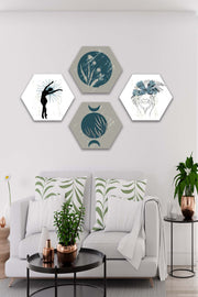 4 Parça Petek Tasarım Modern Sanat Tarzında Uv Baskı Mdf Tablo Seti Bonvagon