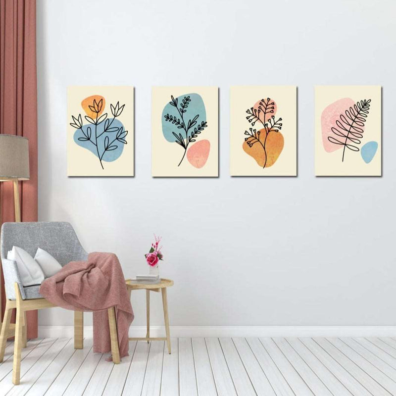 4 Parça Sanatsal Çiçek Tarzı Ahşap Tablo Seti Bonvagon