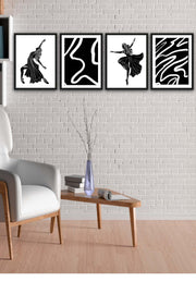 4 Parça Siyah Beyaz Dans Siyah Çerçeve Görünümlü Tasarım Uv Baskı Mdf Tablo Seti Bonvagon