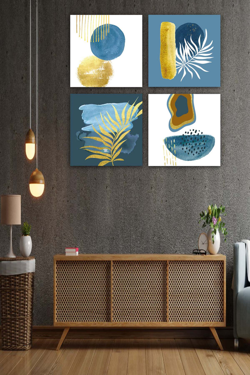 4 Parça Suluboya Botanik Tarzda Uv Baskı Tablo Seti Bonvagon