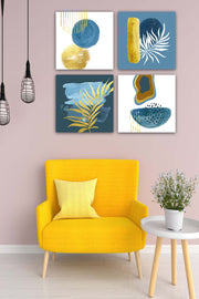 4 Parça Suluboya Botanik Tarzda Uv Baskı Tablo Seti Bonvagon