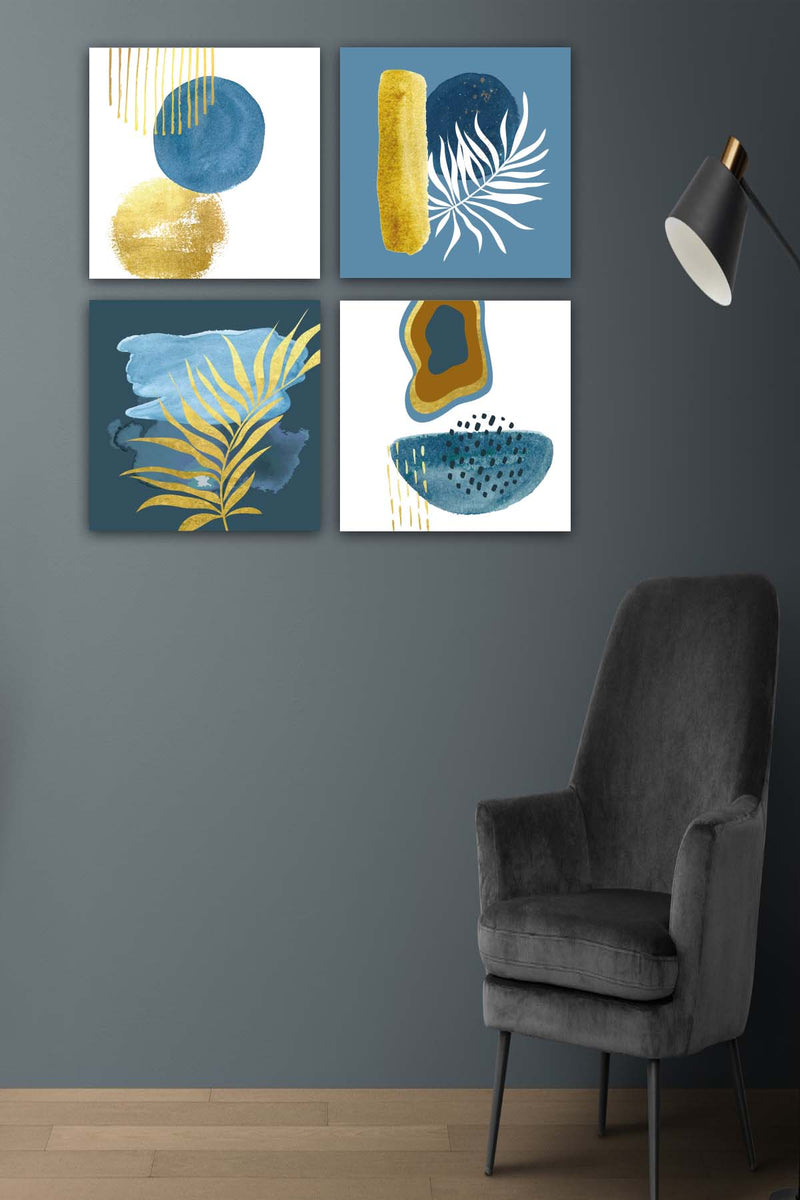 4 Parça Suluboya Botanik Tarzda Uv Baskı Tablo Seti Bonvagon