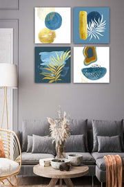 4 Parça Suluboya Botanik Tarzda Uv Baskı Tablo Seti Bonvagon