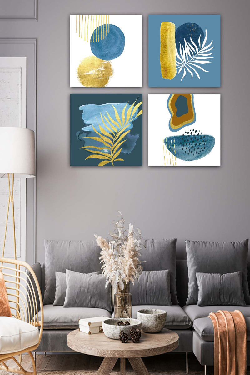 4 Parça Suluboya Botanik Tarzda Uv Baskı Tablo Seti Bonvagon