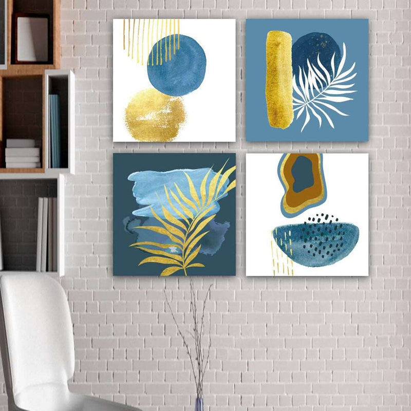 4 Parça Suluboya Botanik Tarzda Uv Baskı Tablo Seti Bonvagon