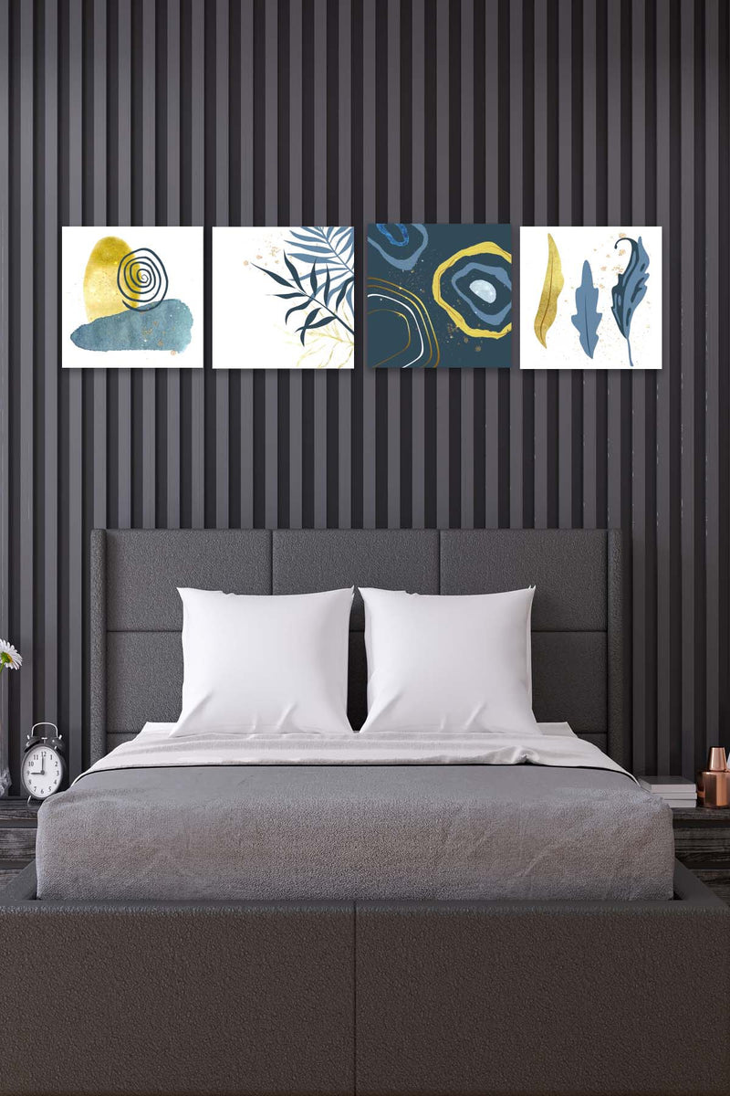 4 Parça Suluboya Ve Modern Tarzda Uv Baskı Ahşap Tablo Seti Bonvagon