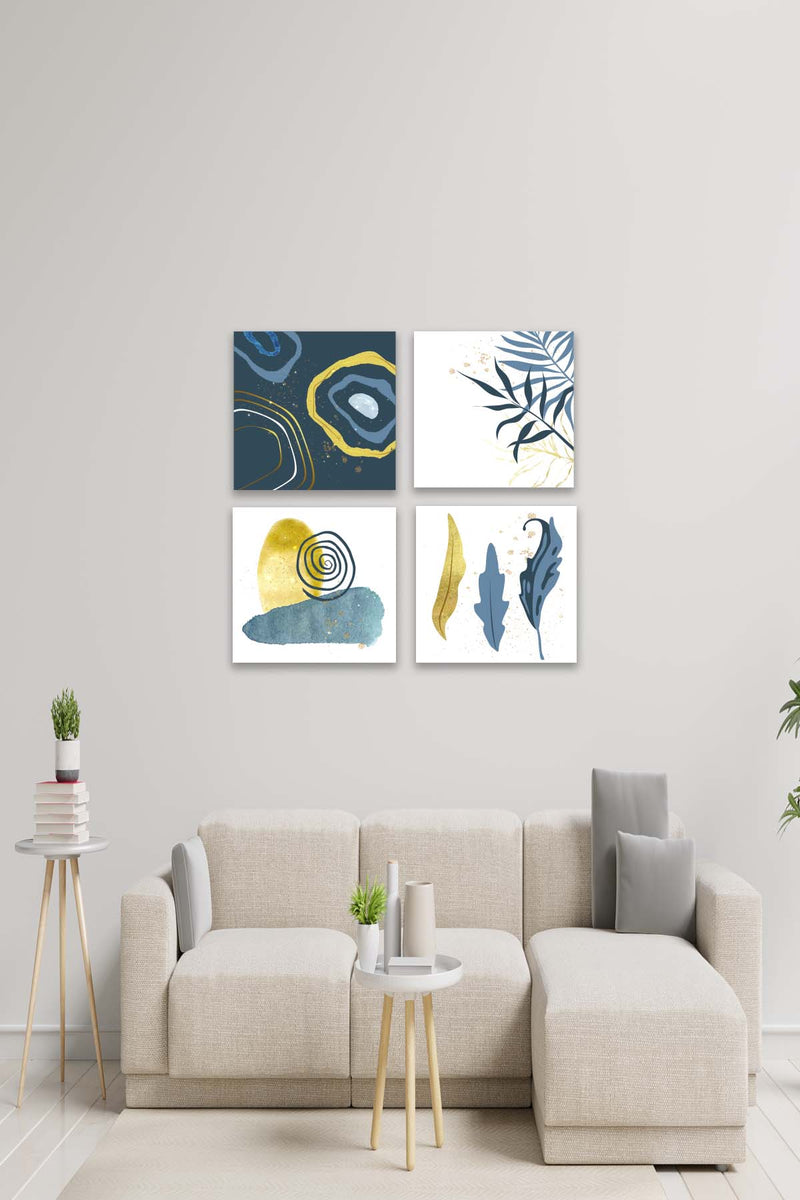 4 Parça Suluboya Ve Modern Tarzda Uv Baskı Ahşap Tablo Seti Bonvagon