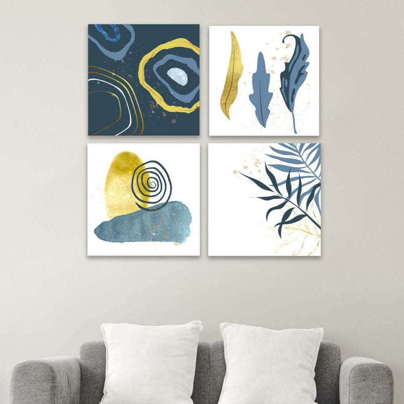 4 Parça Suluboya Ve Modern Tarzda Uv Baskı Ahşap Tablo Seti Bonvagon