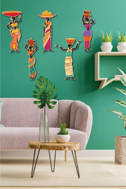 5 Parça Afrikalı Etnik Kadınlar Ahşap Tablo Seti Bonvagon