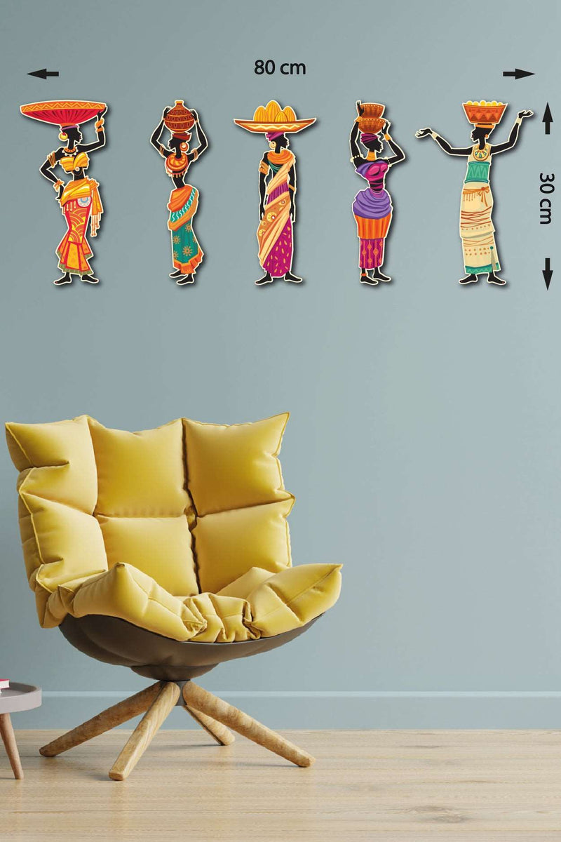 5 Parça Afrikalı Etnik Kadınlar Ahşap Tablo Seti Bonvagon