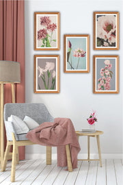 5 Parça Ahşap Çerçeve Görünümlü Çiçek Desenli Uv Baskı Mdf Tablo Seti Bonvagon