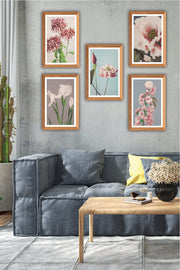 5 Parça Ahşap Çerçeve Görünümlü Çiçek Desenli Uv Baskı Mdf Tablo Seti Bonvagon