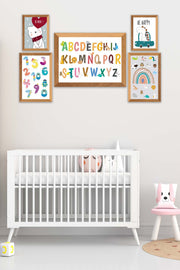 5 Parça Çoçuklar İçin Renkli Alfabe Sayılar Eğitici Tablo Ahşap Çerçeve Görünümlü Bonvagon