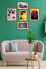 5 Parça Manzara Tarzı Ahşap Çerçeve Görünümlü Tablo Seti Bonvagon