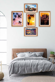 5 Parça Manzara Tarzı Ahşap Çerçeve Görünümlü Tablo Seti Bonvagon