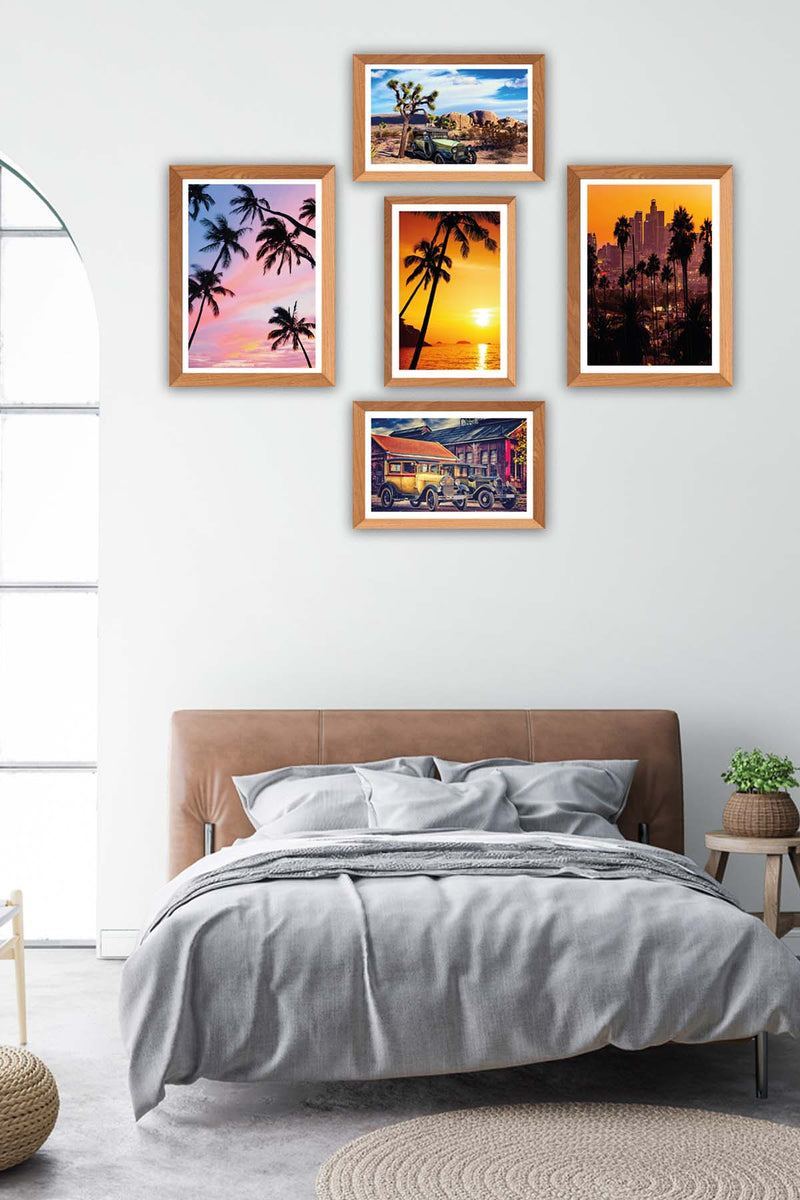 5 Parça Manzara Tarzı Ahşap Çerçeve Görünümlü Tablo Seti Bonvagon