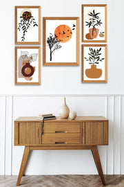 5 Parça Modern Sanatsal Bohem Tarzda (Ahşap Çerçeve Görünümlü) Uv Baskı Mdf Tablo Seti Bonvagon