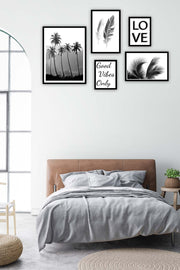 5 Parça Siyah Beyaz Yaprak Siyah Çerçeve Görünümlü Tablo Seti Bonvagon