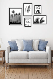 5 Parça Siyah Beyaz Yaprak Siyah Çerçeve Görünümlü Tablo Seti Bonvagon