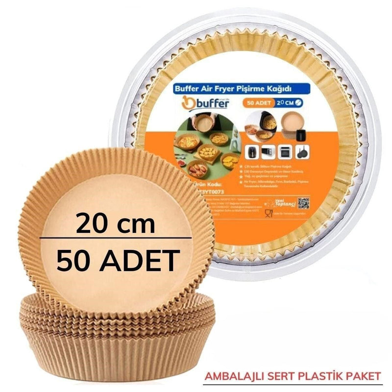50 Adet 20 cm Air Fryer Pişirme Kağıdı Tek Kullanımlık Yağ Geçirmez Yuvarlak Tabak Model PVC Bonvagon