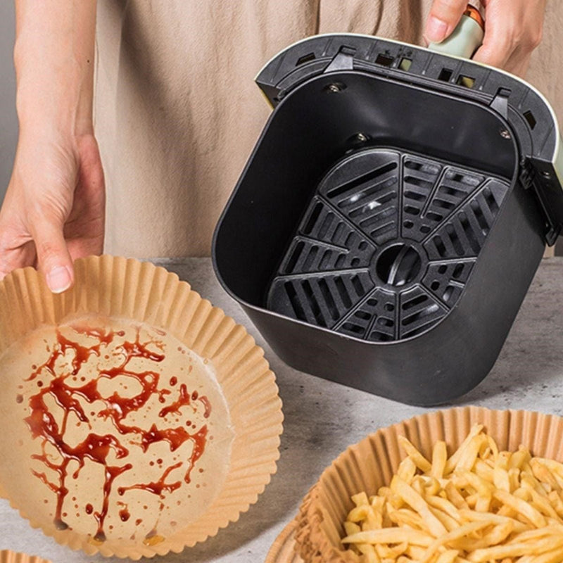 50 Adet 20 cm Air Fryer Pişirme Kağıdı Tek Kullanımlık Yağ Geçirmez Yuvarlak Tabak Model PVC Bonvagon