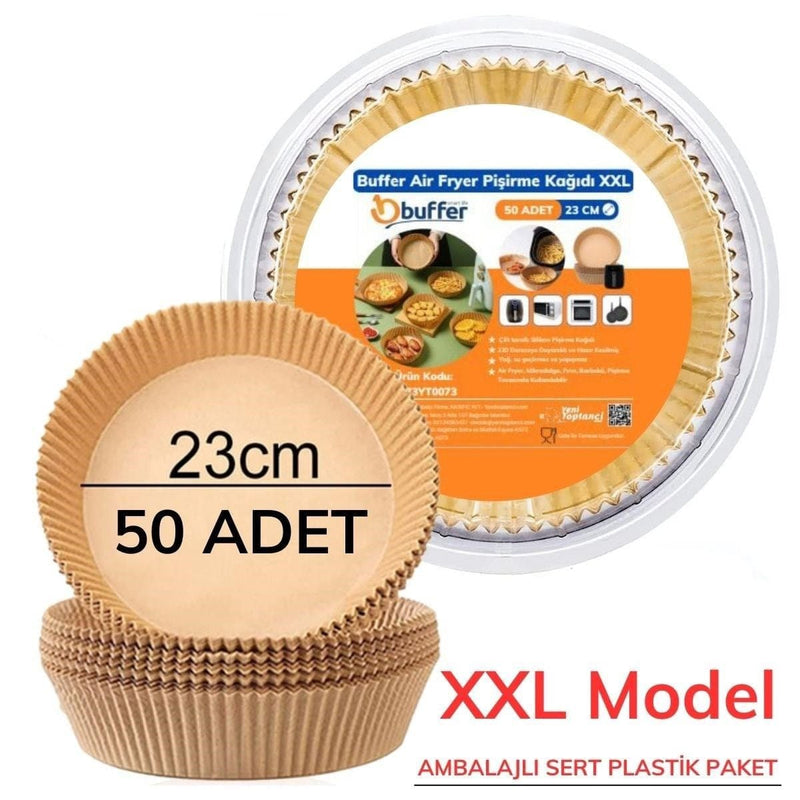 50 Adet Air Fryer Pişirme Kağıdı Tek Kullanımlık 23 Cm Yuvarlak Pişirme Kağıdı XXL PVC li Bonvagon