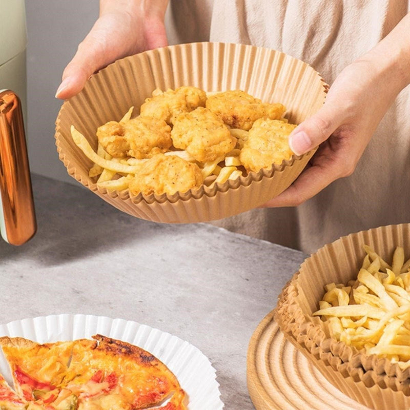 50 Adet Air Fryer Pişirme Kağıdı Tek Kullanımlık 23 Cm Yuvarlak Pişirme Kağıdı XXL PVC li Bonvagon