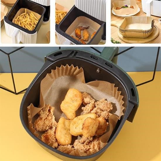 50 Adet Air Fryer Pişirme Kağıdı Tek Kullanımlık Yağ Geçirmez Yapışmaz Kare Tabak Model PVC Bonvagon