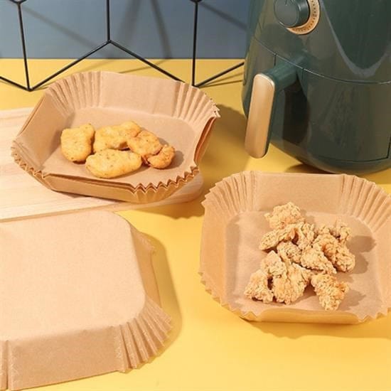 50 Adet Air Fryer Pişirme Kağıdı Tek Kullanımlık Yağ Geçirmez Yapışmaz Kare Tabak Model PVC Bonvagon