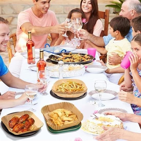 50 Adet Air Fryer Pişirme Kağıdı Tek Kullanımlık Yağ Geçirmez Yapışmaz Kare Tabak Model PVC Bonvagon