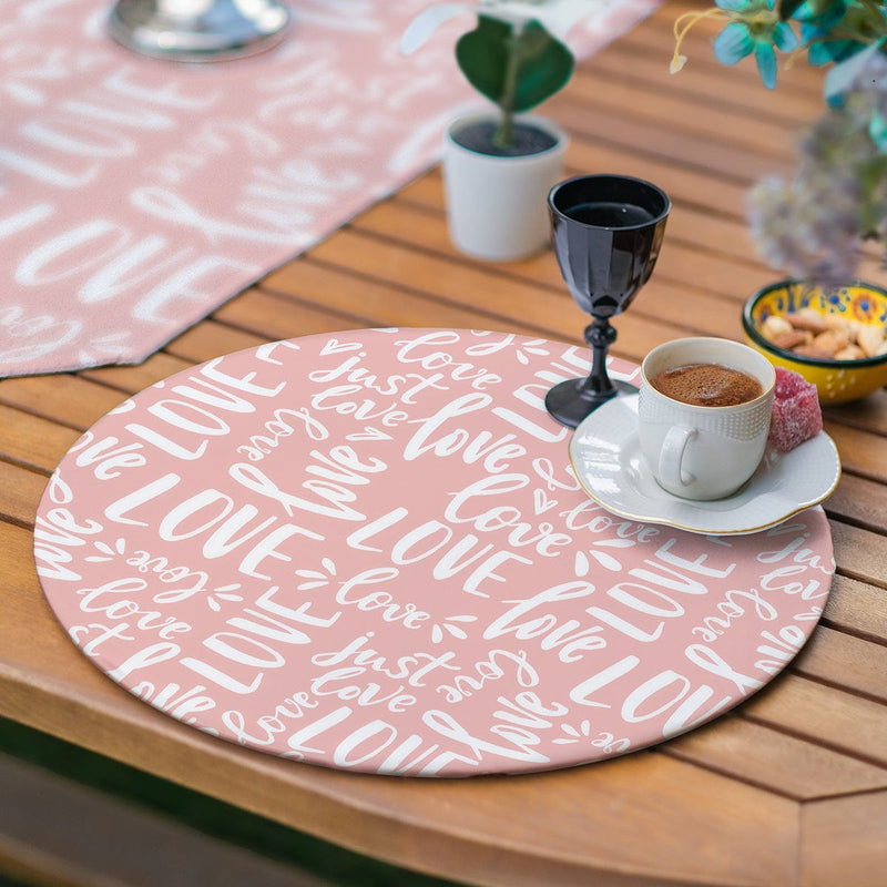 6+1'li Çizgili Kalp Tasarımlı Pembe Aşk Temalı Supla Runner Seti Bonvagon