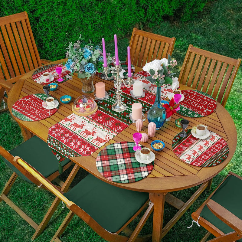 6+1'li Ekose Mery Christmas Tasarımlı Supla Runner Seti Bonvagon