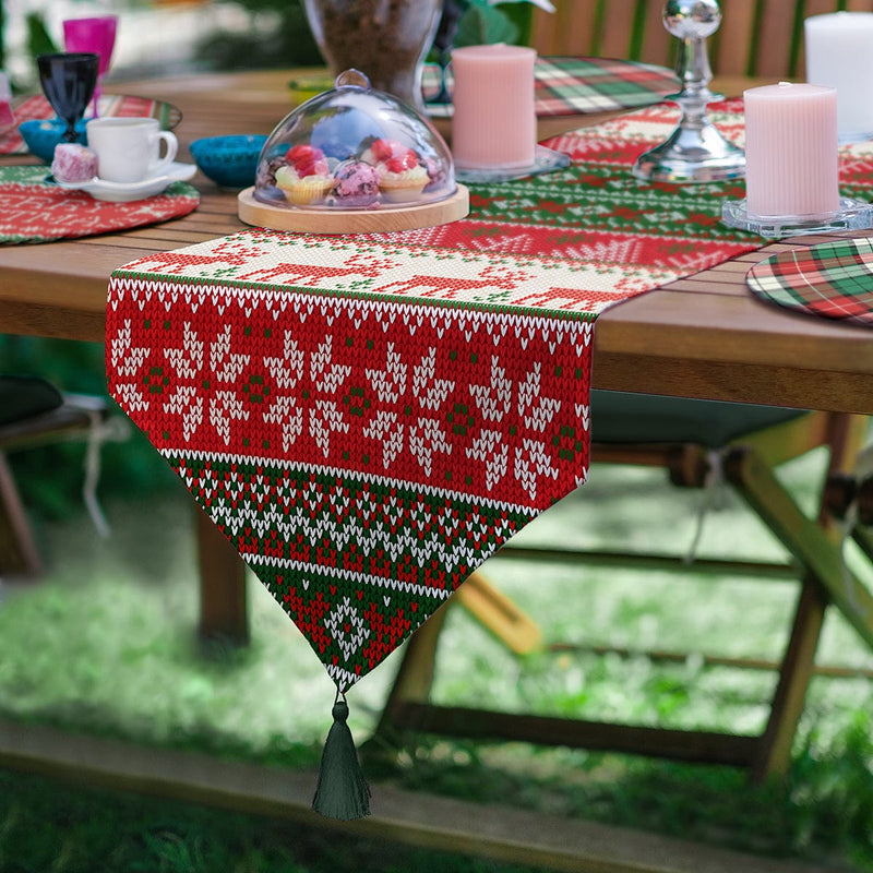 6+1'li Ekose Mery Christmas Tasarımlı Supla Runner Seti Bonvagon