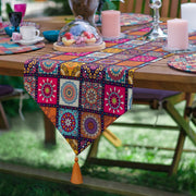 6+1'li Etnik Kareli Mandala Tasarımlı Supla Runner Seti Bonvagon