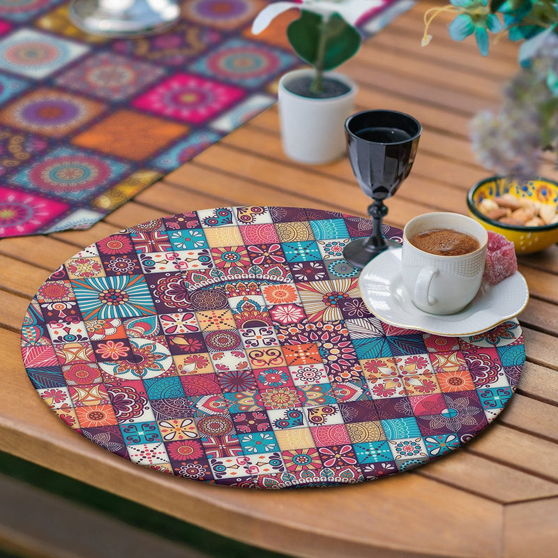 6+1'li Etnik Kareli Mandala Tasarımlı Supla Runner Seti Bonvagon