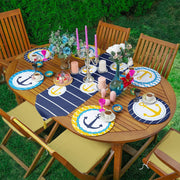 6+1'li Mavi & Sarı Renkli Çapa Tasarımlı Supla Runner Seti Bonvagon