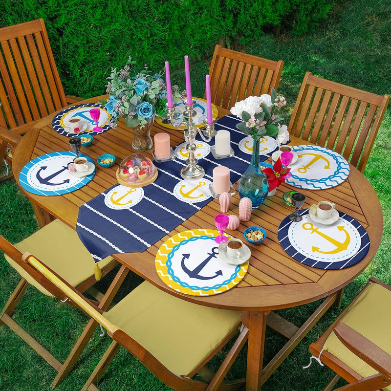 6+1'li Mavi & Sarı Renkli Çapa Tasarımlı Supla Runner Seti Bonvagon