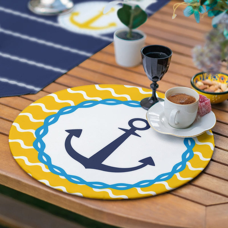 6+1'li Mavi & Sarı Renkli Çapa Tasarımlı Supla Runner Seti Bonvagon