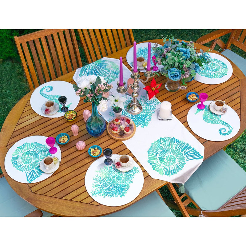 6+1'li Turkuaz Deniz Canlıları Özel Tasarım Supla Runner Seti Bonvagon