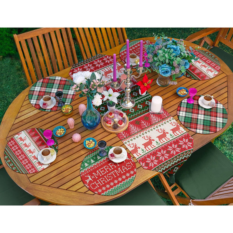 6+1li Ekose Mery Christmas Tasarımlı Supla Runner Seti