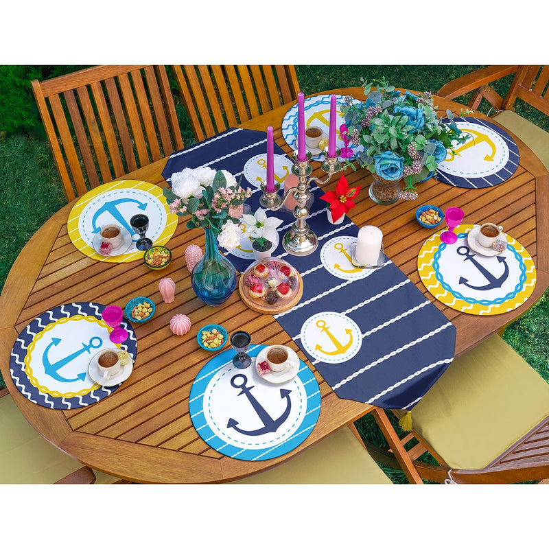 6+1li Mavi ve Sarı Renkli Çapa Tasarımlı Supla Runner Seti